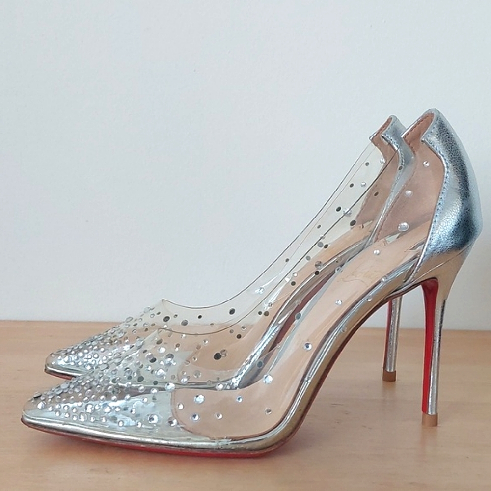 CHRISTIAN LOUBOUTIN Degrastrass 100 pump in transparent PVC decorated with cryst